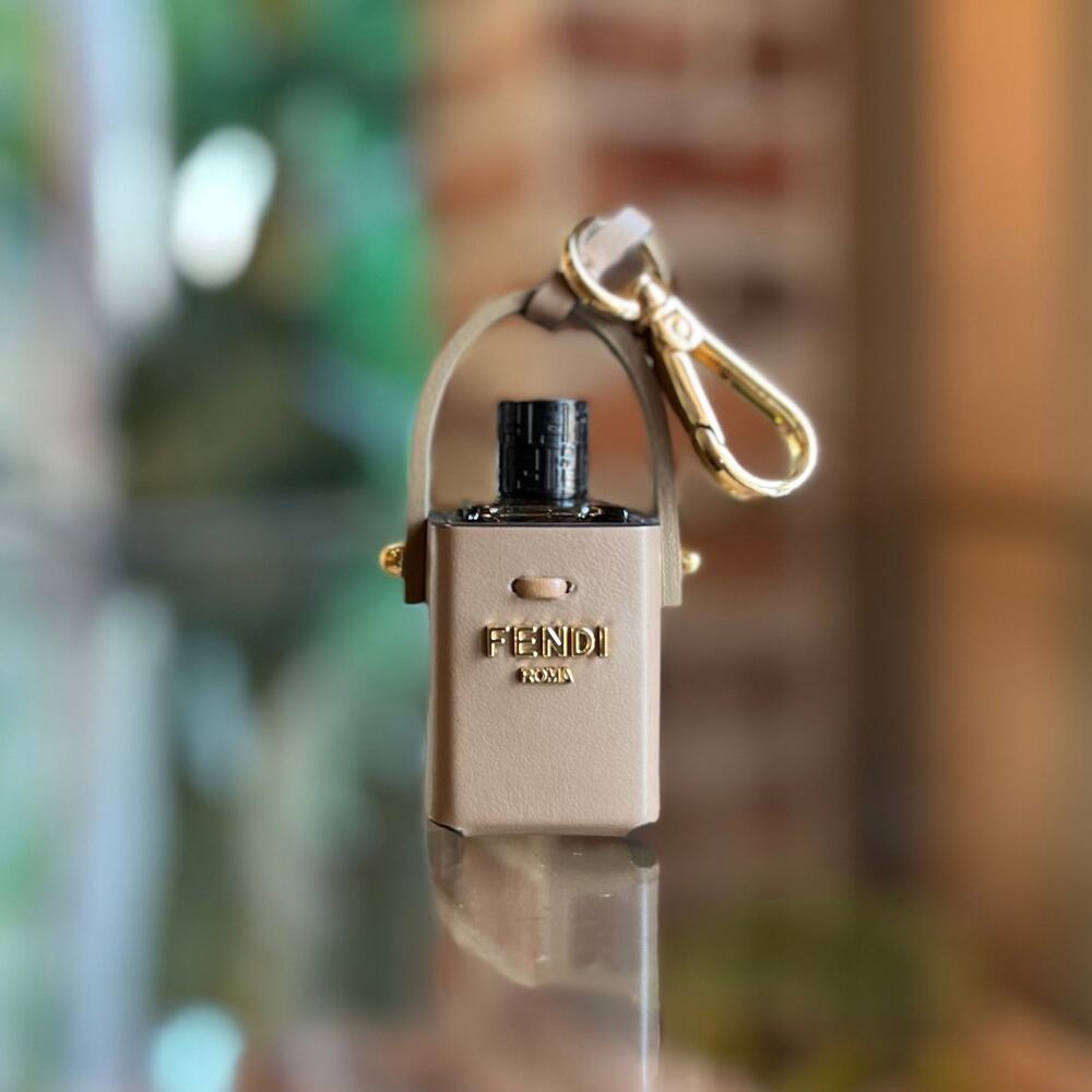 FENDI Taupe Vitello King Bucket Perfume Holder Key Charm ADI1194